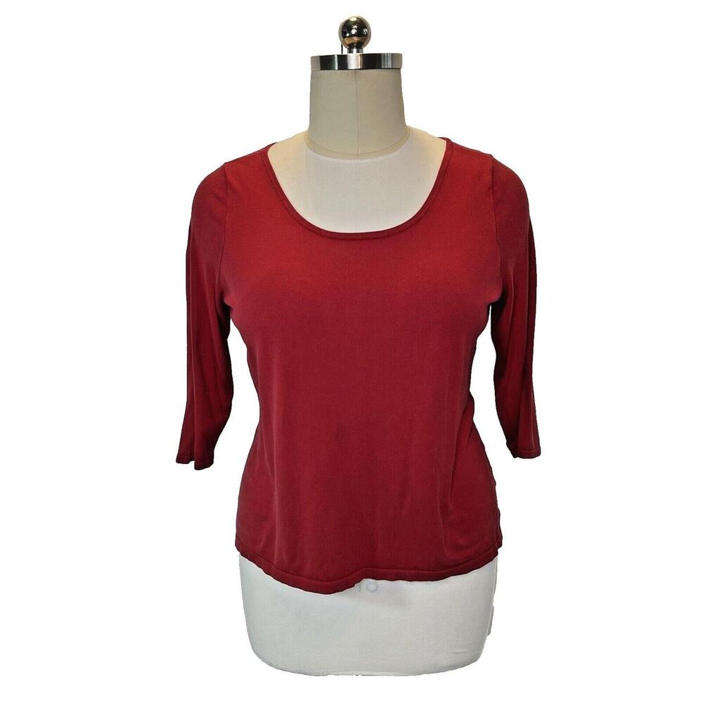 Ralph Lauren - Women's XL 3/4 Sleeve Tee Shirt Crimson Red Silk Cotton Nylon